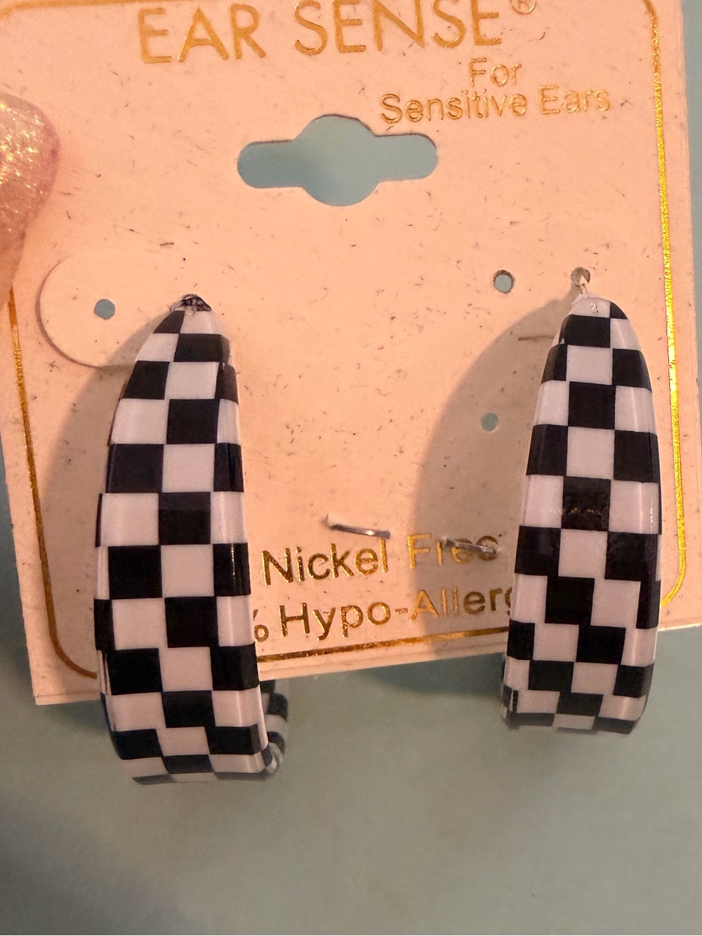 Black & White Checkerboard Hoop Earrings NIB